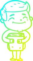 cold gradient line drawing happy cartoon man holding book vector