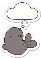 cartoon whale and thought bubble as a printed sticker vector