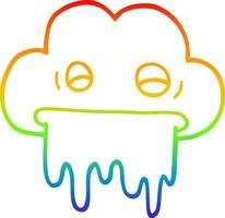 rainbow gradient line drawing cartoon rain cloud vector