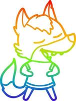 dibujo de línea de gradiente de arco iris lobo de dibujos animados riendo vector