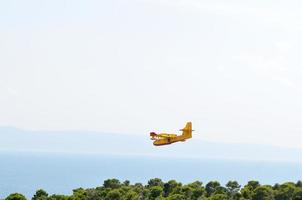 Airplane on sea taking water photo