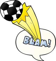 cartoon kicked soccer ball and speech bubble in smooth gradient style vector