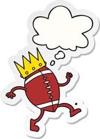 football with crown cartoon  and thought bubble as a printed sticker vector