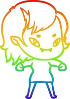 rainbow gradient line drawing cartoon friendly vampire girl vector