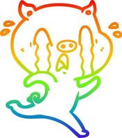 rainbow gradient line drawing crying pig cartoon vector