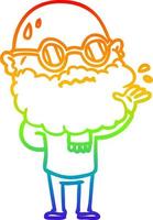 rainbow gradient line drawing cartoon worried man with beard and spectacles vector