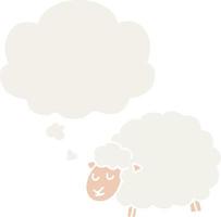 cartoon sheep and thought bubble in retro style vector