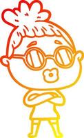 warm gradient line drawing cartoon woman wearing spectacles vector