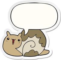 cute cartoon snail and speech bubble sticker vector