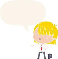 cartoon efficient businesswoman giving orders and speech bubble in retro style vector