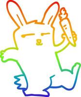 rainbow gradient line drawing cartoon rabbit with carrot vector