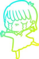 cold gradient line drawing cartoon woman crying vector