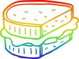 sándwich tostado de dibujos animados de dibujo de línea de gradiente de arco iris vector