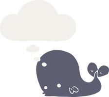 cartoon whale and thought bubble in retro style vector