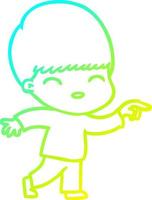 cold gradient line drawing happy cartoon boy vector