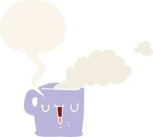 cartoon hot cup of coffee and speech bubble in retro style vector