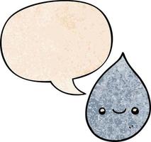 cartoon raindrop and speech bubble in retro texture style vector