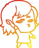 warm gradient line drawing cartoon vampire girl vector