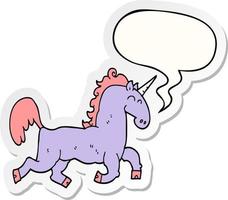 cartoon unicorn and speech bubble sticker vector