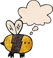 cartoon bee and thought bubble in grunge texture pattern style vector