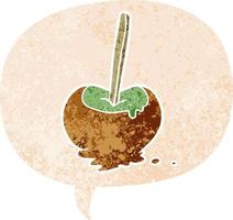 cartoon toffee apple and speech bubble in retro textured style vector