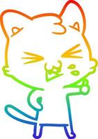 rainbow gradient line drawing cartoon cat hissing vector