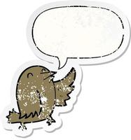 cartoon bird and speech bubble distressed sticker vector