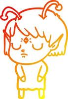warm gradient line drawing cartoon alien girl vector