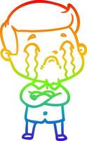 rainbow gradient line drawing cartoon man crying vector