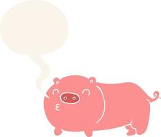 cartoon pig and speech bubble in retro style vector