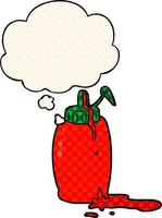 cartoon ketchup bottle and thought bubble in comic book style vector