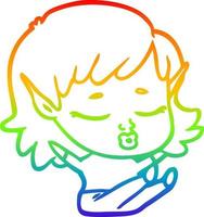 rainbow gradient line drawing pretty cartoon elf girl sitting vector