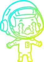 cold gradient line drawing cartoon crying astronaut vector