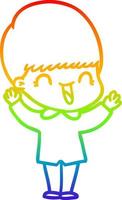 rainbow gradient line drawing happy cartoon boy vector