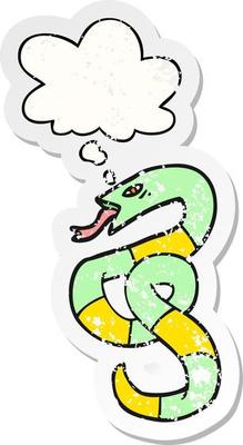 cartoon snake and thought bubble as a distressed worn sticker