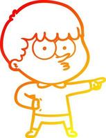 warm gradient line drawing cartoon pointing boy vector