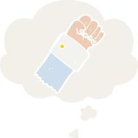cartoon raised fist and thought bubble in retro style vector