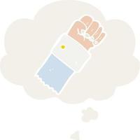 cartoon raised fist and thought bubble in retro style vector