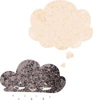 cartoon rain cloud and thought bubble in retro textured style vector