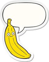 cartoon banana and speech bubble sticker vector