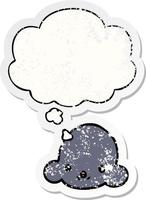 cartoon cloud and thought bubble as a distressed worn sticker vector