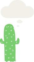 cactus de dibujos animados y burbuja de pensamiento en estilo retro vector