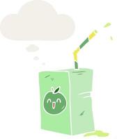 cartoon juice box and thought bubble in retro style vector