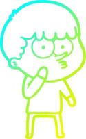 cold gradient line drawing cartoon curious boy vector