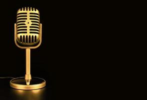 Retro microphone of gold on black background photo