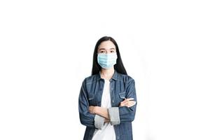 Portrait woman wearing health mask on white background photo