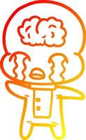 warm gradient line drawing cartoon big brain alien crying vector