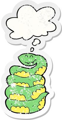 cartoon snake and thought bubble as a distressed worn sticker