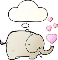 lindo elefante de dibujos animados con corazones de amor y burbujas de pensamiento en estilo degradado suave vector