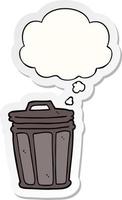 cartoon trash can and thought bubble as a printed sticker vector